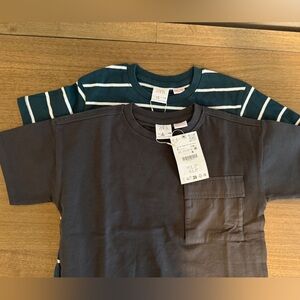 Zara Kids Green Striped and Solid Black T-Shirt Set NWT 6 years